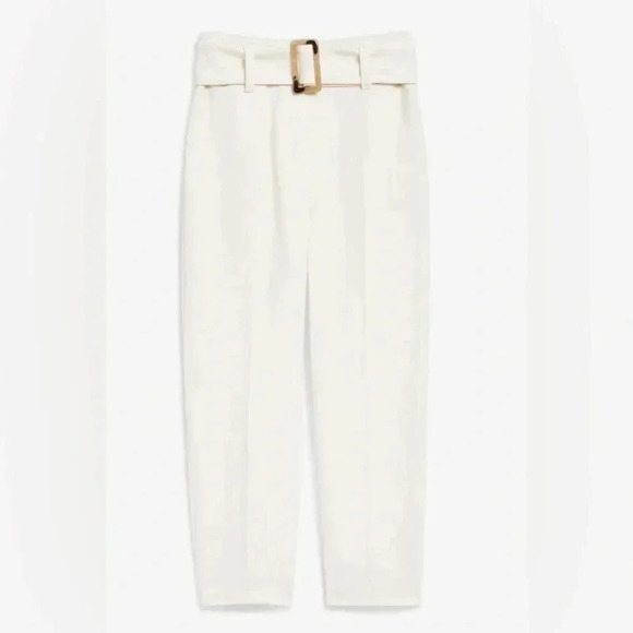 Topshop Trousers Jodi Tapered Leg High Waisted Belted Pants Ivory Size 4 NWT - Picture 2 of 16